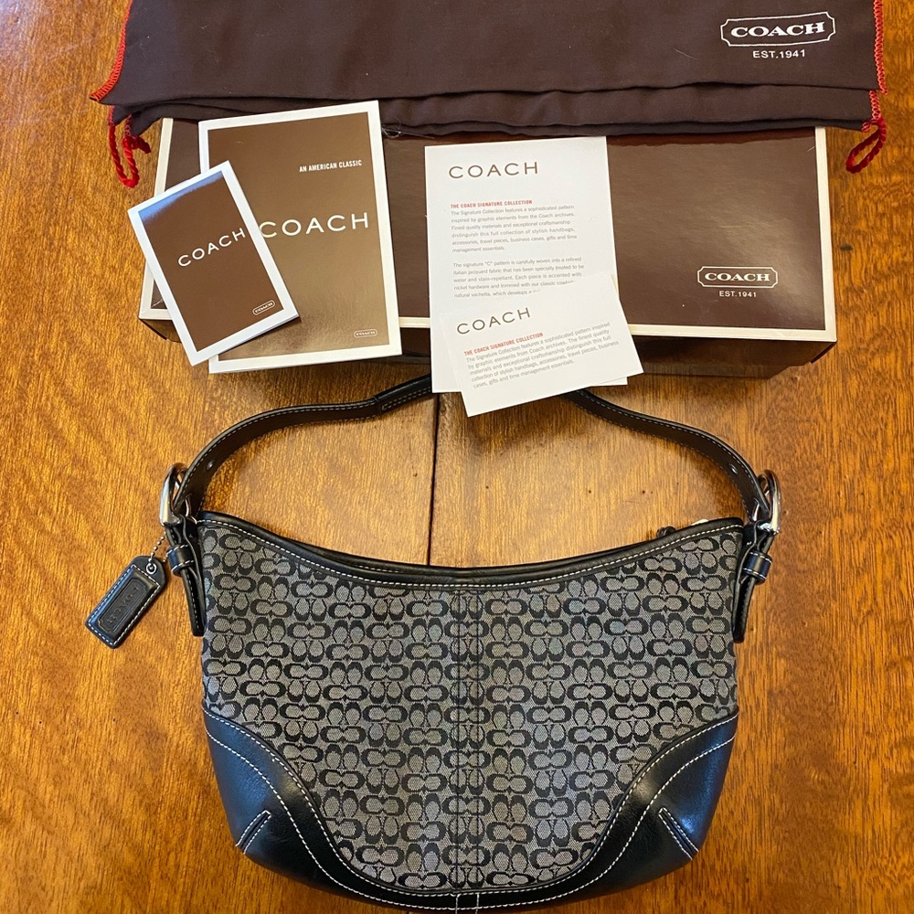 Coach small hobo handbag black and white